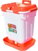 A 7.26-gallon Tuff Stuff mobile chicken drinker with a white reservoir tank, orange lid and drinking tray, isolated against a white background.