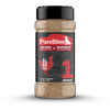 A clear shaker bottle of PureBites Air Dried Chicken Sprinkles for Dogs, isolated against a white background.