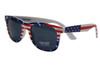 A pair of i-gogs classic wayfarer sunglasses featuring an American flag pattern with dark tint lenses, isolated against a white background.