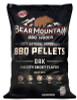 A 20 lb bag of Bear Mountain Oak 100% natural hardwood BBQ pellets, isolated against a white background.