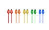 An assortment of colorful M&M's-themed USB charging cables in red, orange, yellow, green, and blue, isolated against a white background.