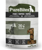 A 10 oz pouch of PureBites Freeze Dried Raw Beef Recipe food or topper featuring green accents and a large number 1 clear window displaying freeze-dried raw food nuggets, isolated on a white background.