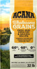 A 32 lb bag of ACANA Wholesome Grains Free-Run Poultry & Grains Recipe dry dog food featuring a countryside landscape graphic and yellow-gold branding, isolated on a white background.