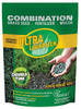 A 5 lb bag of Amturf Ultra Lawn Patch Sun & Shade Mix featuring hands holding green lawn repair pellets over a lawn spot, isolated on a white background.