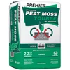 A 2.2 cu ft (62 L) compressed bale of Premier Sphagnum Peat Moss featuring green and white organic packaging with an OMRI Listed certification badge, isolated on a white background.