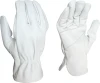 A pair of white leather work gloves shown from both the back hand and palm view.