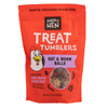 Happy Hen Treat Tumblers Oat & Worm Balls chicken treats, 14-ounce resealable orange bag with a window showing the round treats.