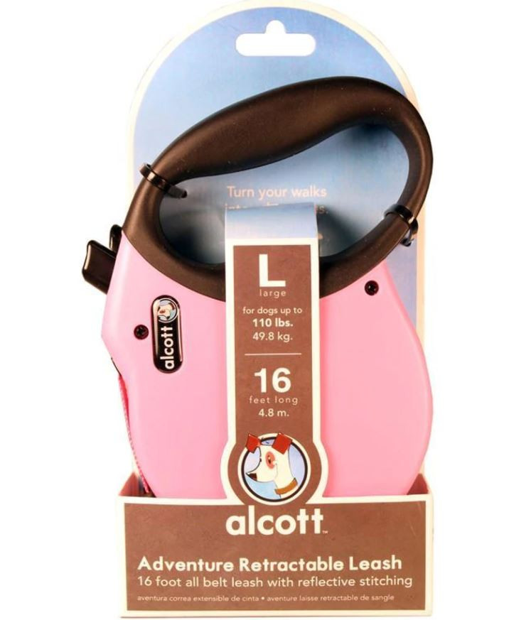 Alcott Adventure Retractable Dog Leash, 16 Pink