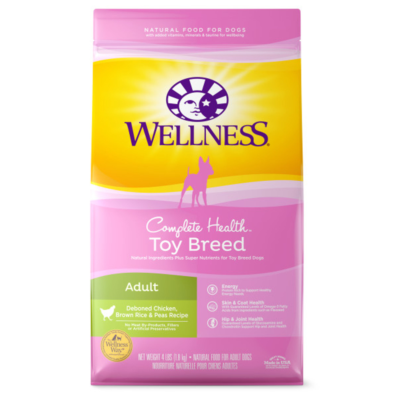 Wellness Complete Health Toy Breed Adult Chicken, Brown Rice & Peas Dry Dog Food, 4-Lb.