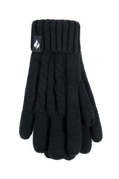 Heat Holders® Cable Knit Gloves with HeatWeaver® Thermal Lining, Black