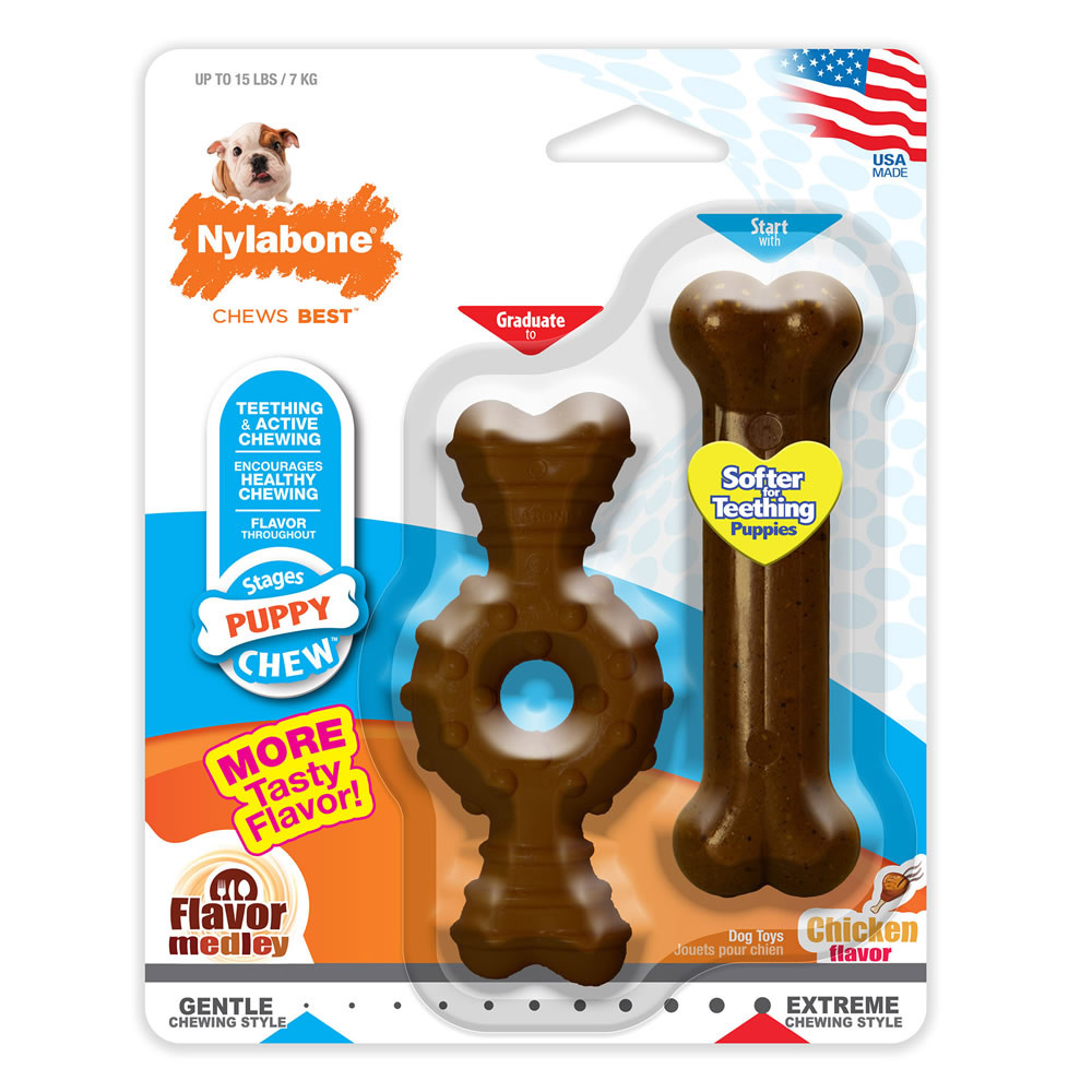 Nylabone Petite Puppy Ring/Bone Combo Twin Pack Chew Toy CountryMax