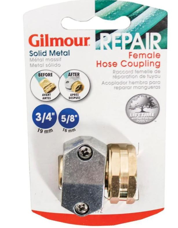 Gilmour Repair Solid Metal Female Hose Coupling, 5/83/4"