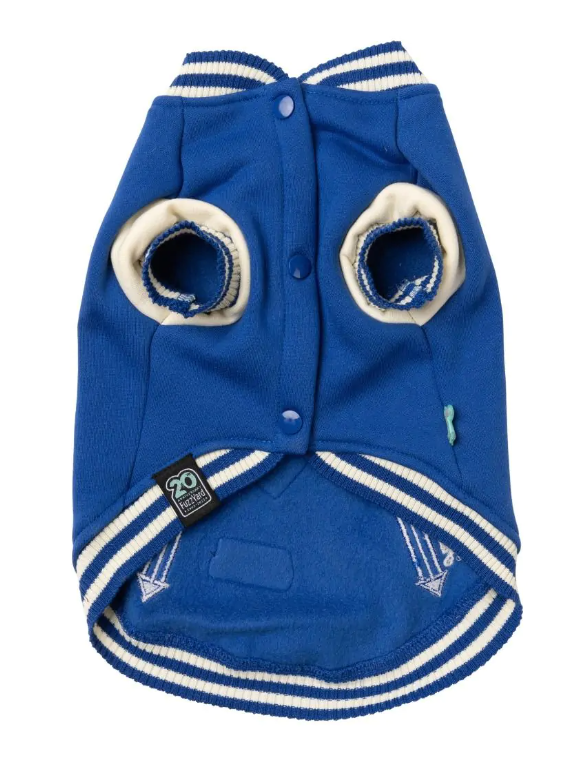 FuzzYard Letterman Jacket Blue Dog Coat