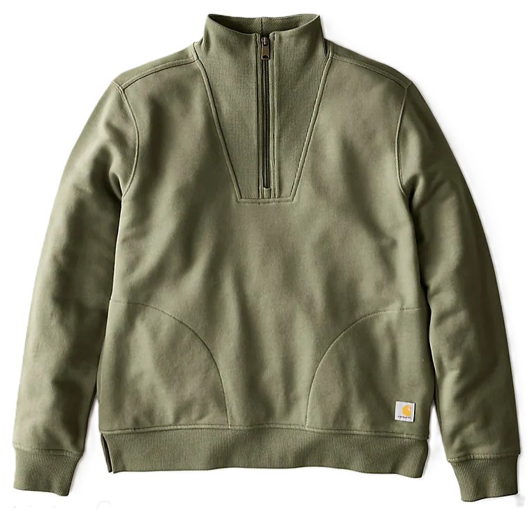 c*o様 WARP & WOOF Linen Half Zip Pullover Carhartt Women's TENCEL Fiber Series Half-Zip Sweatshirt, Green, Small