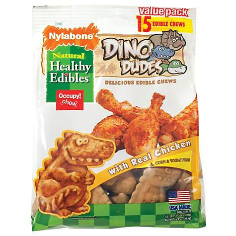 Nylabone Healthy Edibles Dino Dudes Chicken Flavored Dog Treats 15Ct