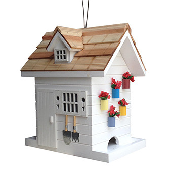 Home Bazaar White Potting Shed Bird Feeder With Window Box