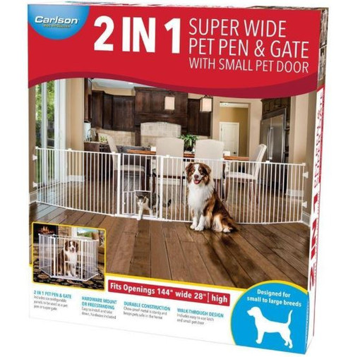 Carlson 2 In 1 Super Wide Pet Pen & Gate With Small Pet Door, White