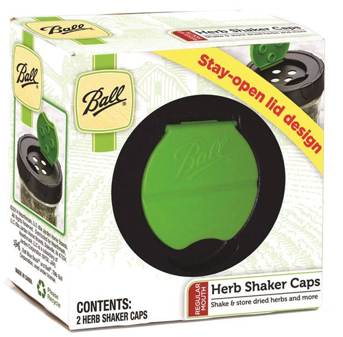 Ball Regular Mouth Herb Plastic Herb Shaker Canning Lid, Black/Green, 2 Pack