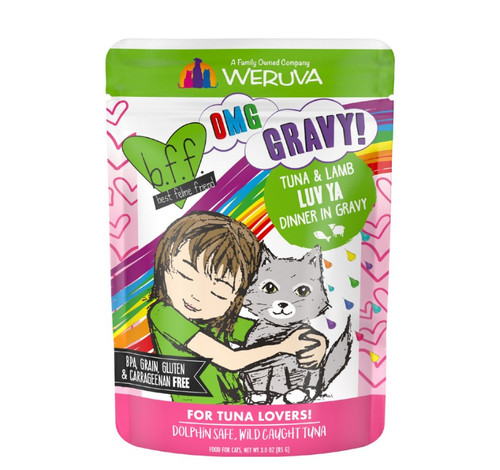 Weruva BFF OMG Tuna & Lamb Luv Ya Dinner in Gravy Wet Cat Food Pouch, 3 Oz.