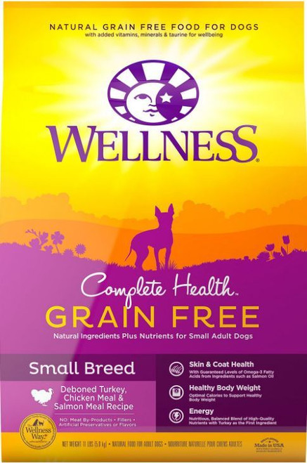 Wellness Grain-Free Complete Health Small Breed Adult Deboned Turkey, Chicken Meal & Salmon Meal Recipe Dry Dog Food