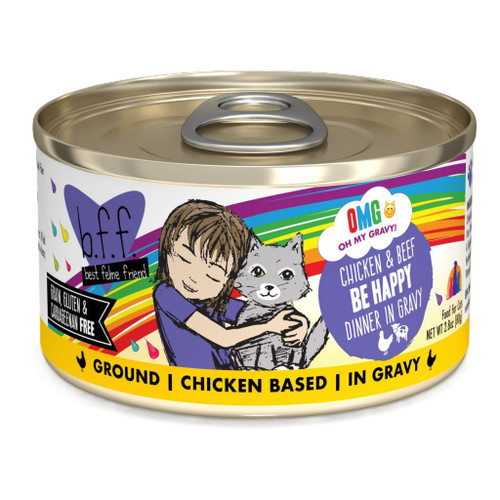 Weruva BFF OMG Be Happy Chicken & Beef Dinner Canned Cat Food, 2.8 Oz.