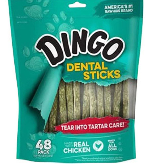 Dingo Chicken Dental Sticks Dog Treats, 48 Pack