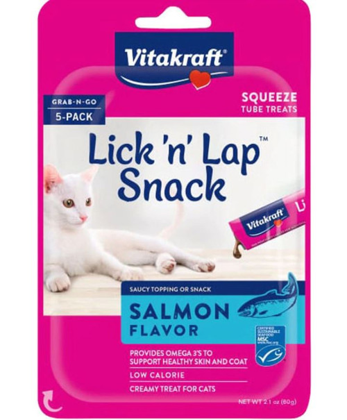 Vitakraft Lick N' Lap Tube Salmon Cat Treats, 5 Pack