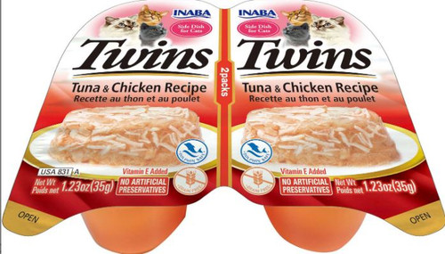 Inaba Twins Tuna & Chicken Recipe Side Dish Treat For Cats, 2.46 Oz.