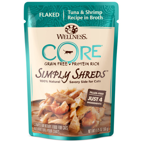 Wellness Core Simply Shreds Grain Free Flaked Tuna & Shrimp Wet Cat Food Topper, 1.75 Oz.