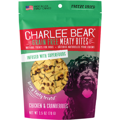 Charlee Bear Grain Free Meaty Bites Chicken & Cranberries Dog Treats, 2.5 Oz. Bag