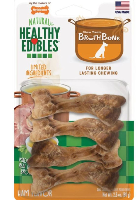 Nylabone Healthy Edibles Natural Broth Bones Ham Dog Chews