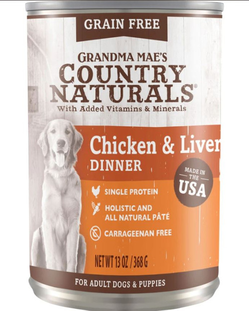 Grandma Mae's Country Naturals Grain Free Chicken & Liver Dinner Canned Dog Food, 13oz.