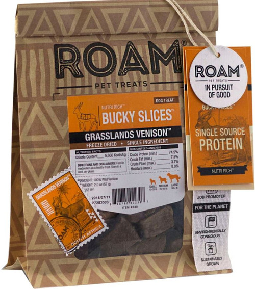 Roam Nutri Rich Grasslands Venison Bucky Slices Dog Treats, 2oz. Bag