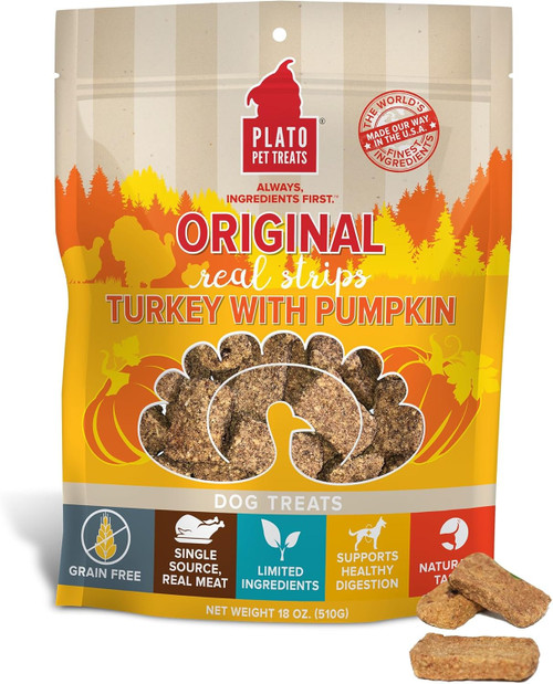 PLATO Turkey Real Strips Natural Dog Treats, 18oz.