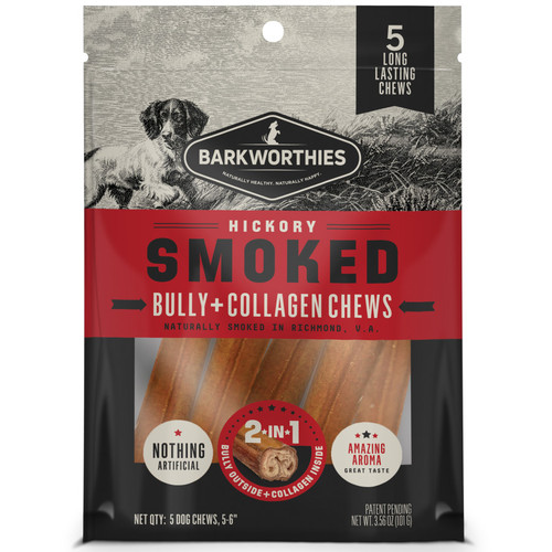 Barkworthies Smoked Bully + Collagen Dog Chew, Medium, 5 Count