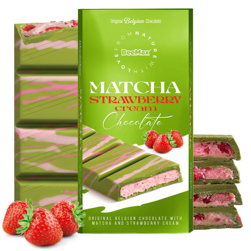 BeeMax Matcha Strawberry Cream Dubai Style Chocolate Bar, 7.05oz.