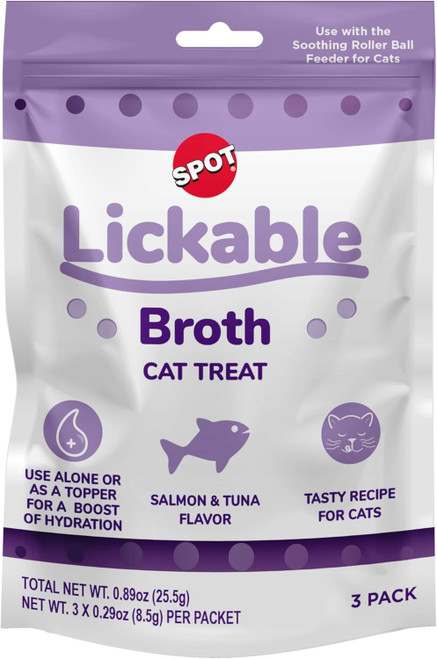 SPOT Lickable Broth Cat Treats, Salmon & Tuna, 3 pk.