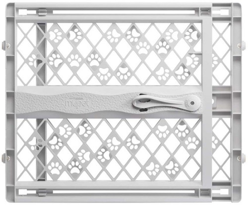 North States Paws Portable Pet Gate, Paw Print & Bone, Light Gray, 23 in
