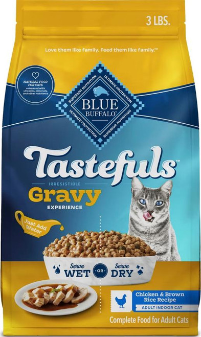 Blue Buffalo Tastefuls Gravy Adult Chicken and Rice Indoor Cat Food, 3lbs.