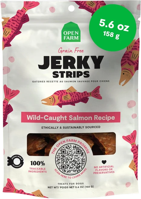 Open Farm Grain Free Wild-Caught Salmon Jerky Strips, 5.6 oz