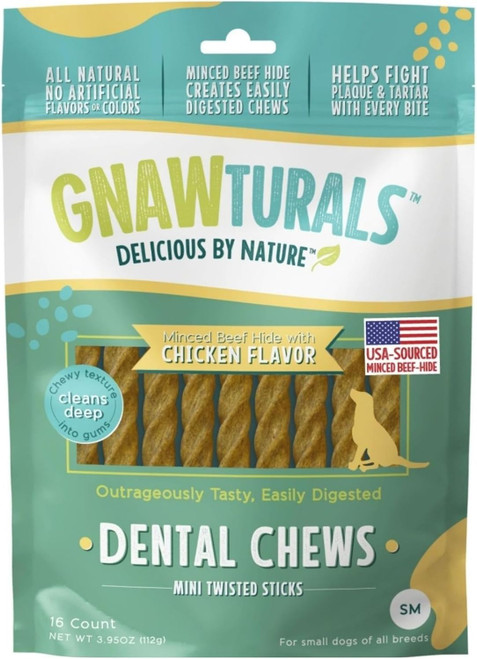 Gnawturals Dental Chews Twisted Sticks, Small, 16 Count