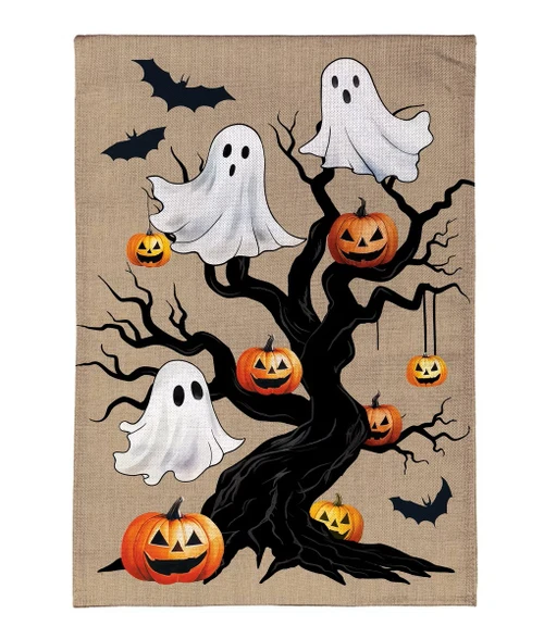 Halloween Festive Tree Burlap Flag