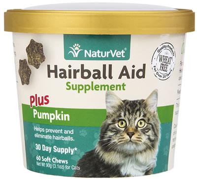 Naturvet Hairball Aid Plus Pumpkin Cat Soft Chew, 60 Count