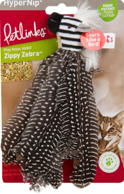 Petlinks Hypernip Zippy Zebra Feathers Cat Toy - CountryMax