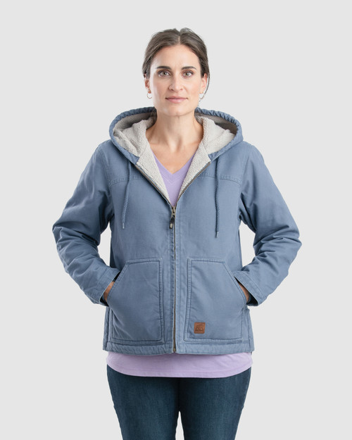 Berne Women's Vintage Washed Duck Hooded Jacket Blue