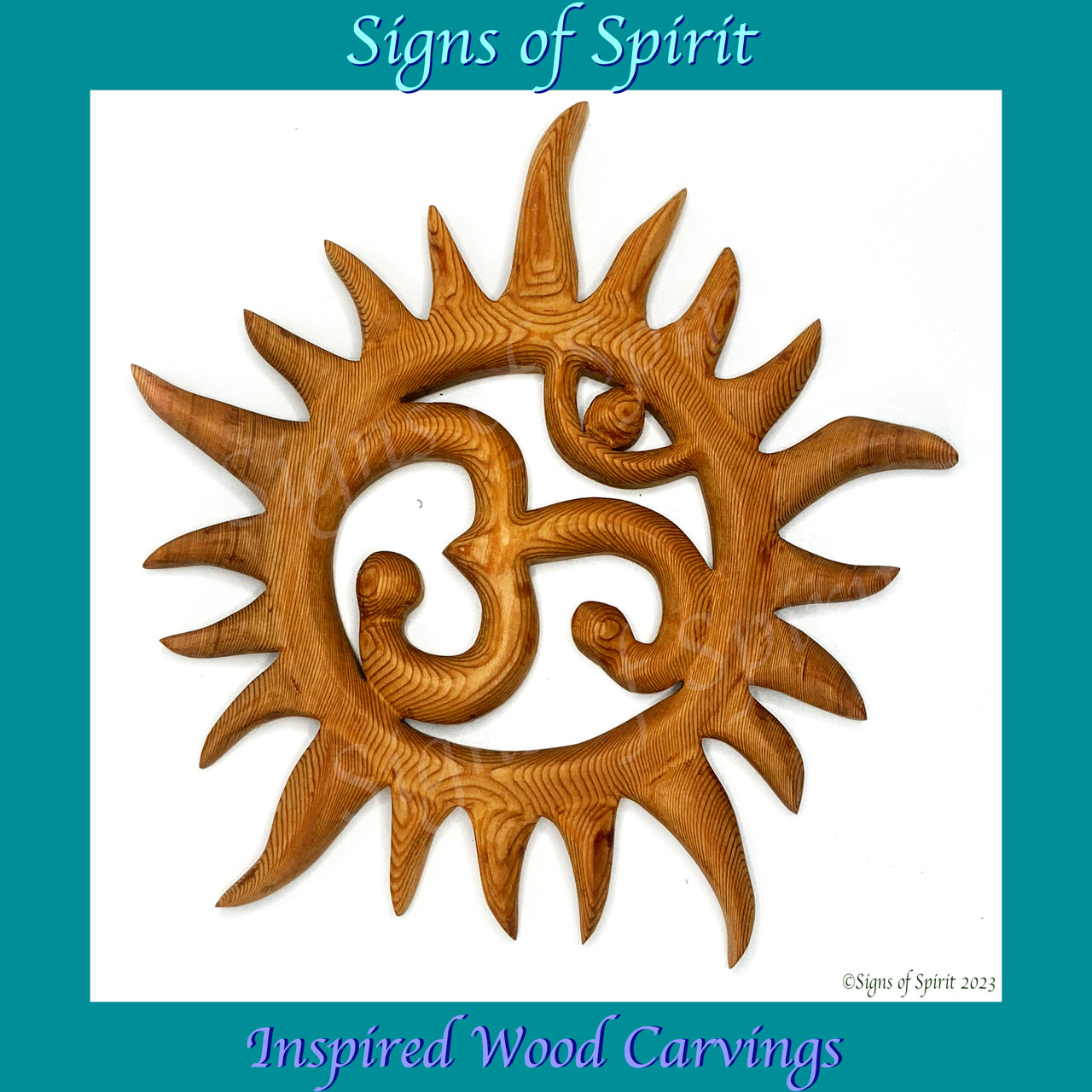 Saana.om11ページ Sunburst OM Wood Carving Sanskrit Symbol AUM wall hanging