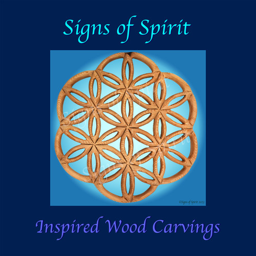 Wood Carved "Flower of Life" by Signs of Spirit.