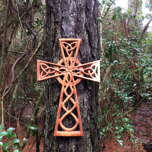 Large Woven Celtic Cross with Trinity Knots and Eternal Weave-Wood Carved Cross