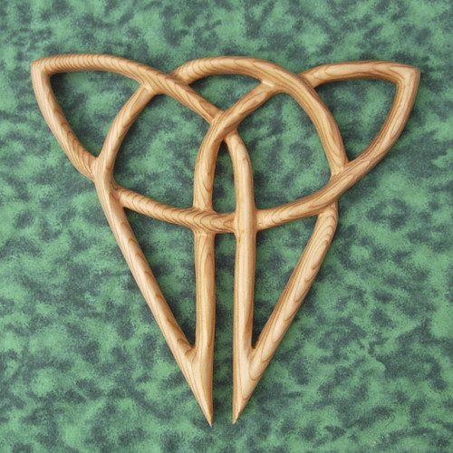 Traditional Celtic Cat Knot of Independence-Celtic Wood Carved Feline-Triquetra variation