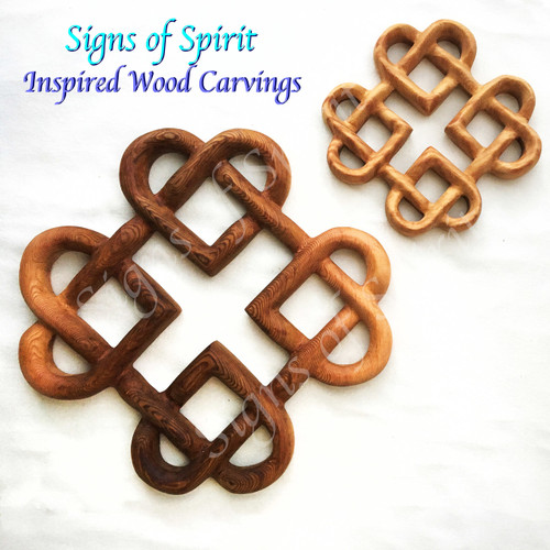 Four Hearts Squared Celtic Love Knot- Lifetime of Love wood carved symbol by Signs of Spirit